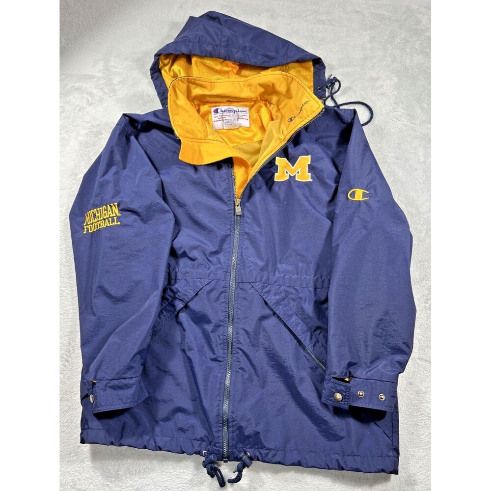 Vintage Champion Michigan Wolverines Medium Football Full Zip Hooded Jacket - Picture 1 of 13